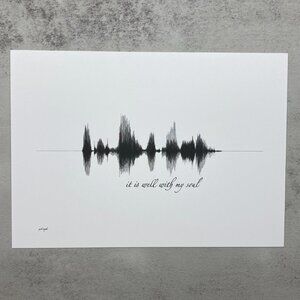 NEW It Is Well Soundwave Wall Art Print 5x7in Black White Christian Hymn Modern